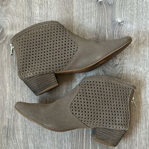 ANTHRO SIXTYSEVEN Taupe Suede Perforated Leather Ankle Booties